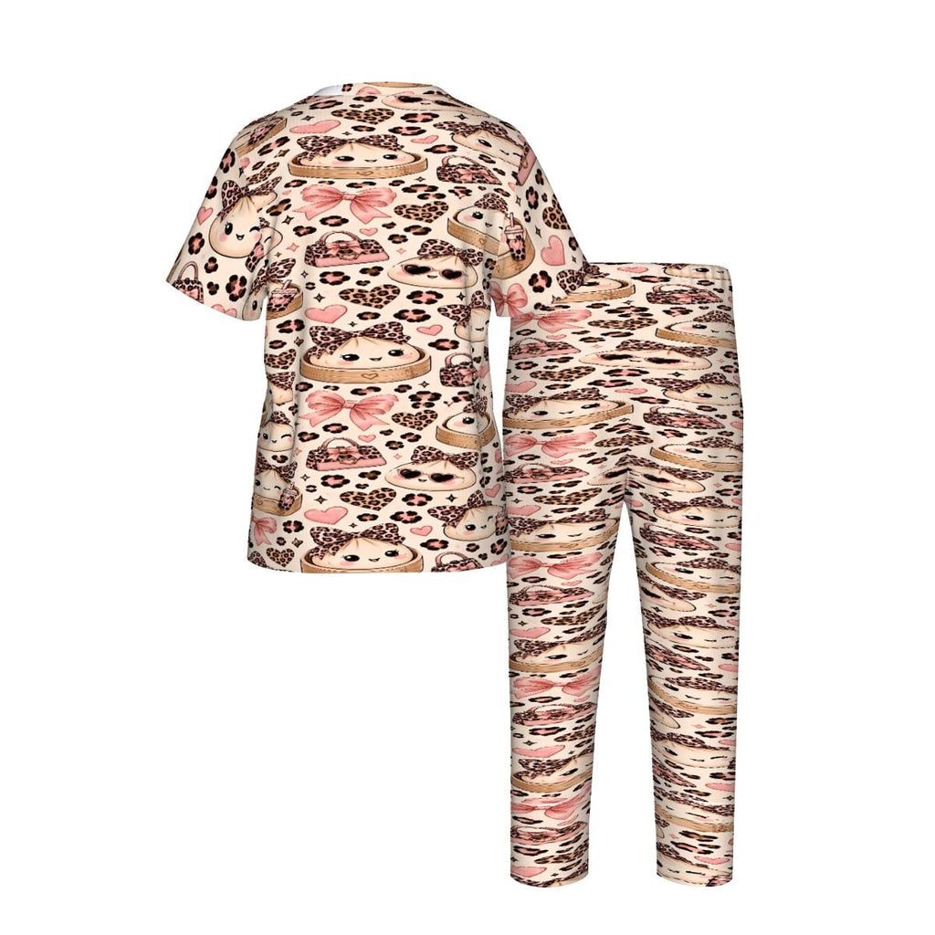 Kids Short Sleeve Long Pants Pajama Set DumplingLeopardprintJPG DumplingLeopardprintPNG
