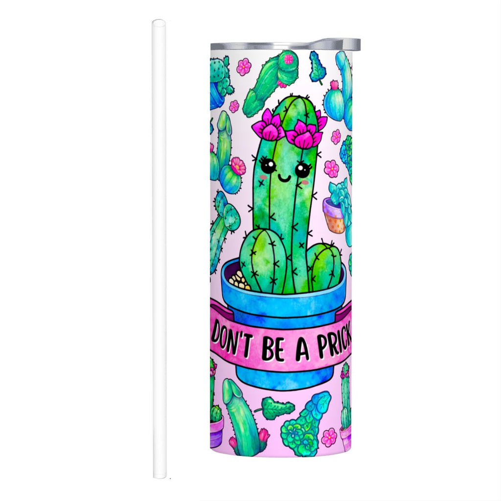 20oz Straight Stainless Steel Tumbler with Straw CactusPrick220oz