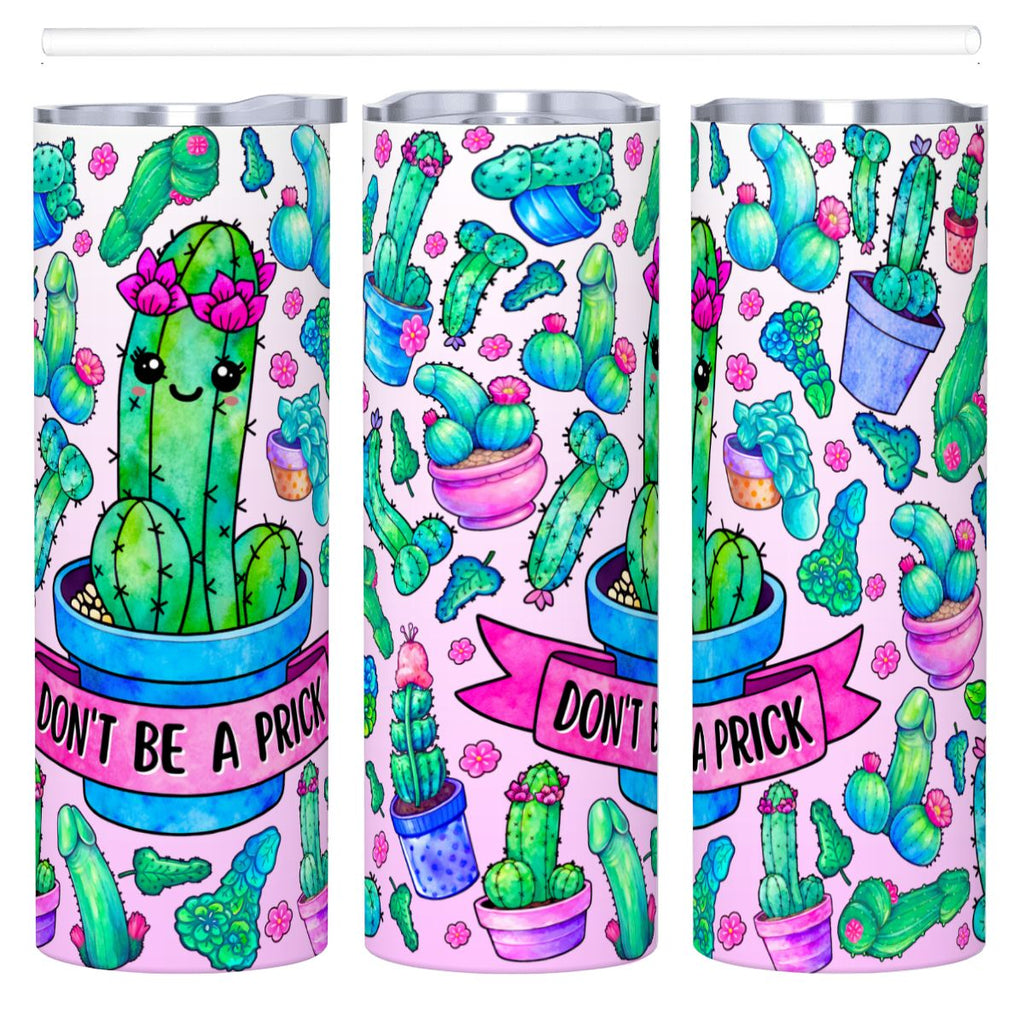 20oz Straight Stainless Steel Tumbler with Straw CactusPrick220oz