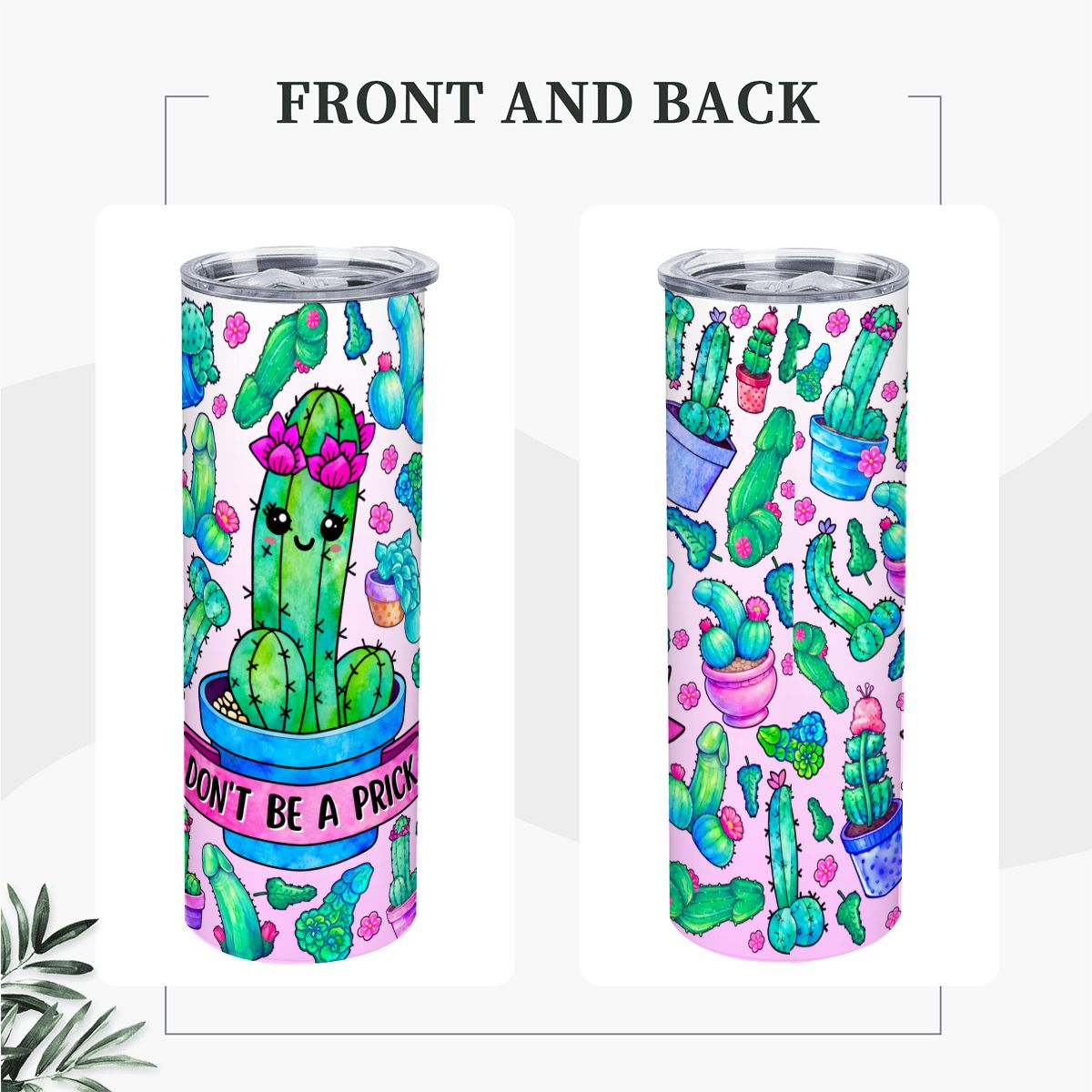 20oz Straight Stainless Steel Tumbler with Straw CactusPrick220oz
