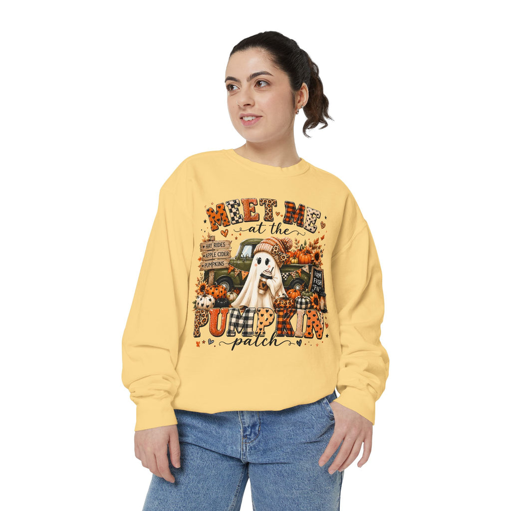 Pumpkin Patch Ghost Sweatshirt — Meet Me at the Pumpkin Patch Fall Crewneck