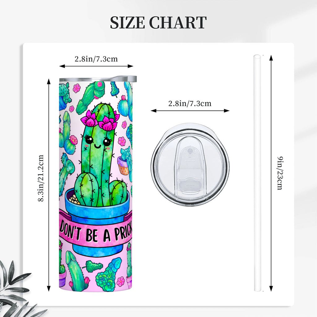 20oz Straight Stainless Steel Tumbler with Straw CactusPrick220oz