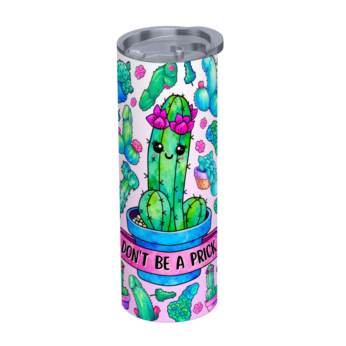 20oz Straight Stainless Steel Tumbler with Straw CactusPrick220oz