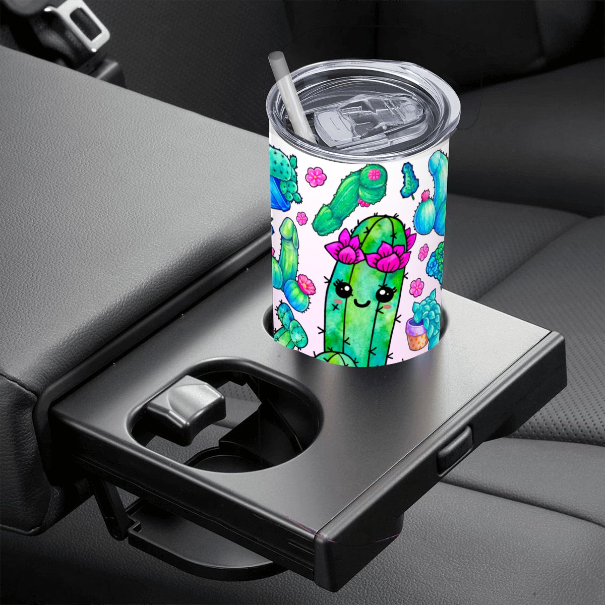 20oz Straight Stainless Steel Tumbler with Straw CactusPrick220oz