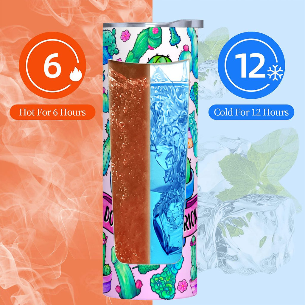 20oz Straight Stainless Steel Tumbler with Straw CactusPrick220oz