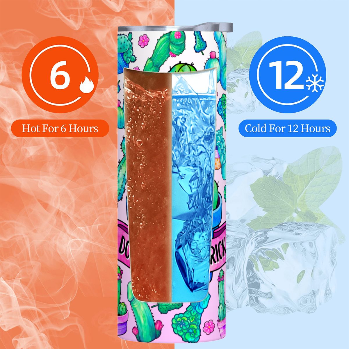 20oz Straight Stainless Steel Tumbler with Straw CactusPrick220oz